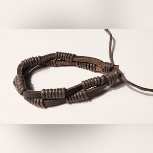 Men's leather bracelet layered brown new d12